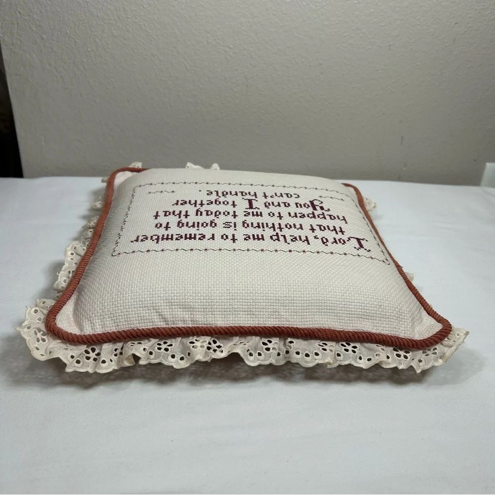 Vintage Cross Stitch Ivory Burgundy Decorative Pillow With a Prayer “Lord…